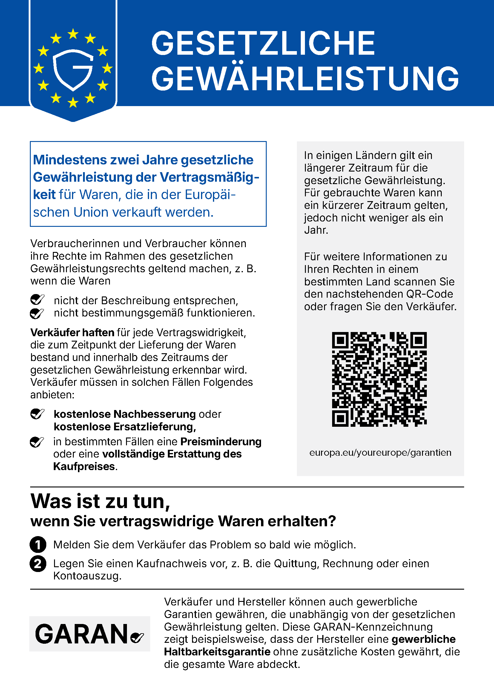 Offizieller EU-Hinweis zum gesetzlichen Gewährleistungsrecht